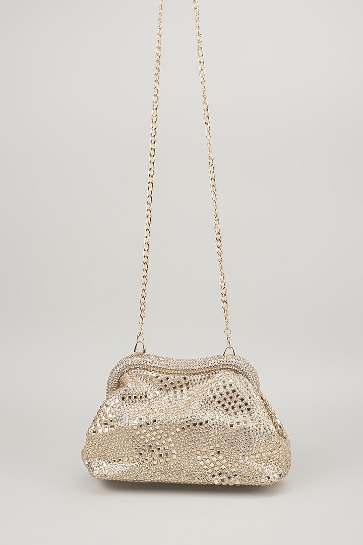 Gold Satin Crystal Embellished Potli by Be Chic at Pernia's Pop Up Shop