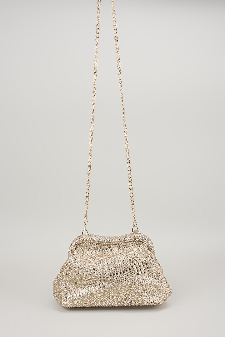 Gold Satin Crystal Embellished Potli by Be Chic at Pernia's Pop Up Shop
