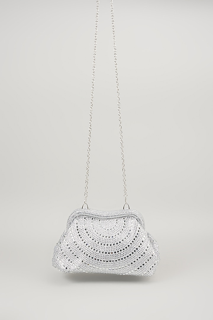 Silver Satin Crystal Embellished Potli by Be Chic at Pernia's Pop Up Shop