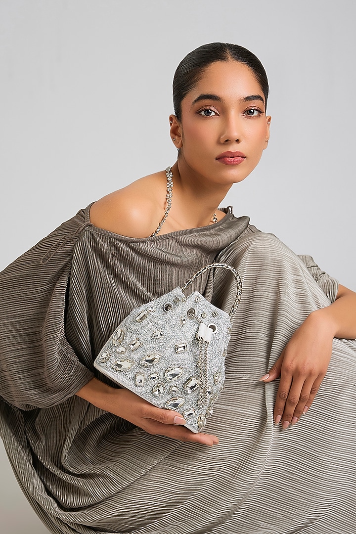 Silver Korean Silk Bucket Bag by Be Chic at Pernia's Pop Up Shop