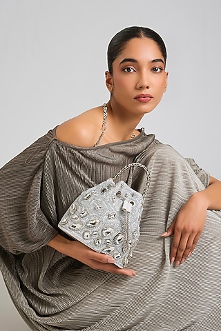 Silver Korean Silk Bucket Bag by Be Chic