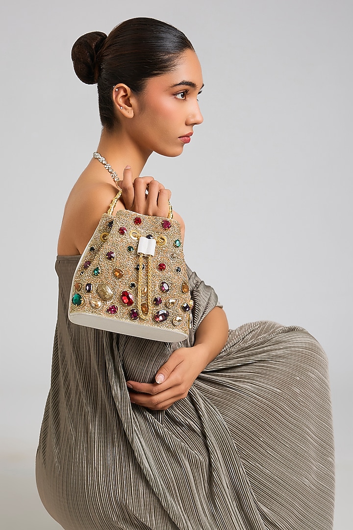 Gold Korean Silk Bucket Bag by Be Chic at Pernia's Pop Up Shop