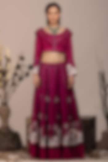 Mauve Suede Embroidered Wedding Lehenga Set by Beejoliyo at Pernia's Pop Up Shop