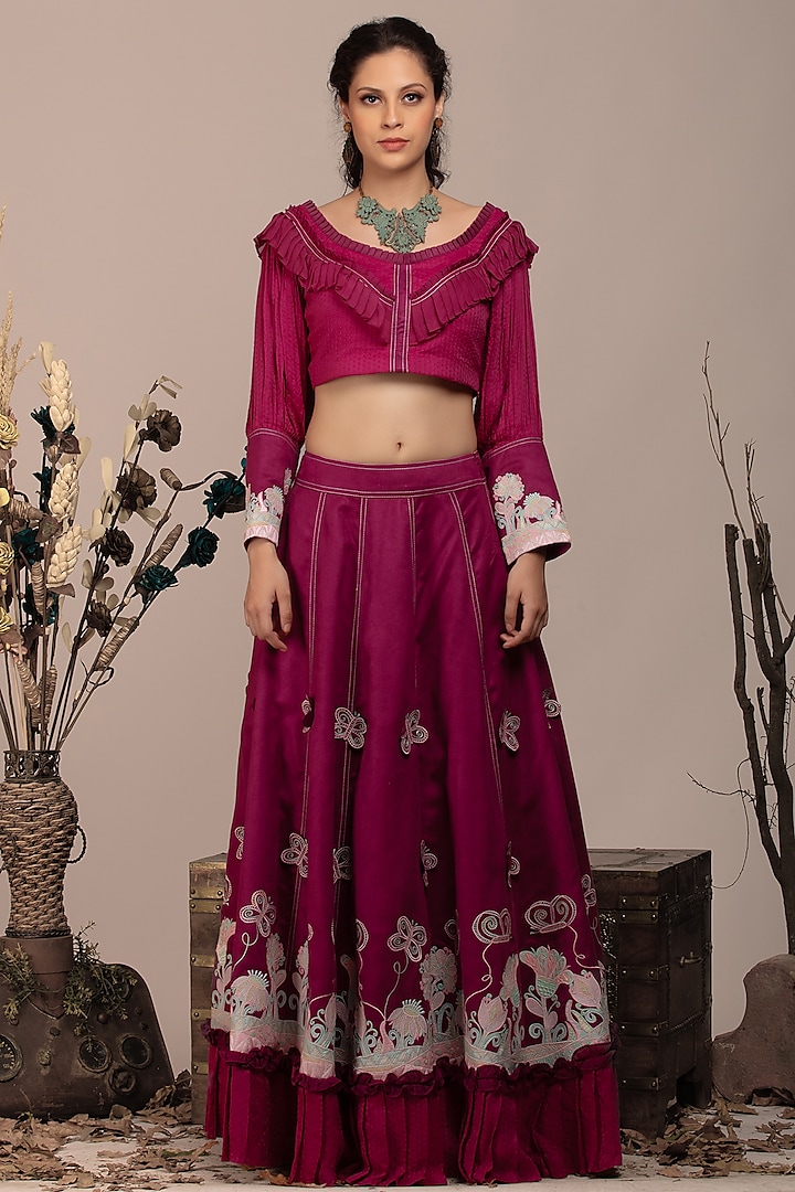 Mauve Suede Embroidered Wedding Lehenga Set by Beejoliyo at Pernia's Pop Up Shop