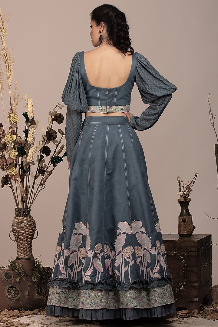 Grey Suede Embroidered Wedding Lehenga Set by Beejoliyo at Pernia's Pop Up Shop
