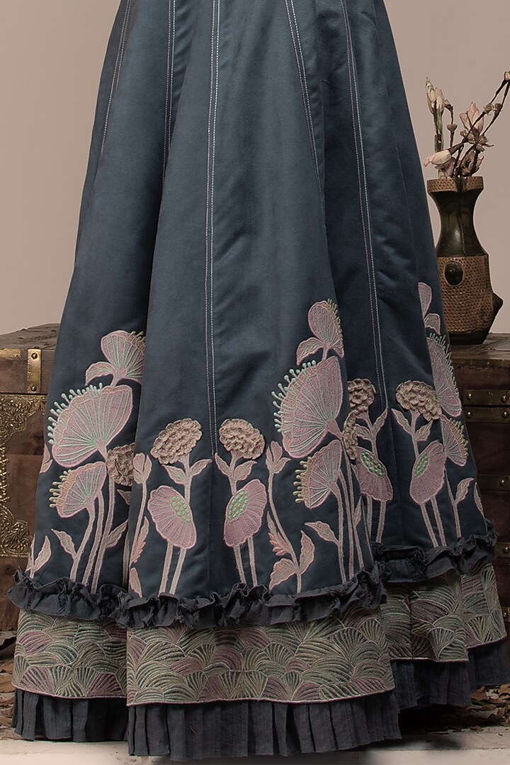 Grey Suede Embroidered Wedding Lehenga Set by Beejoliyo at Pernia's Pop Up Shop