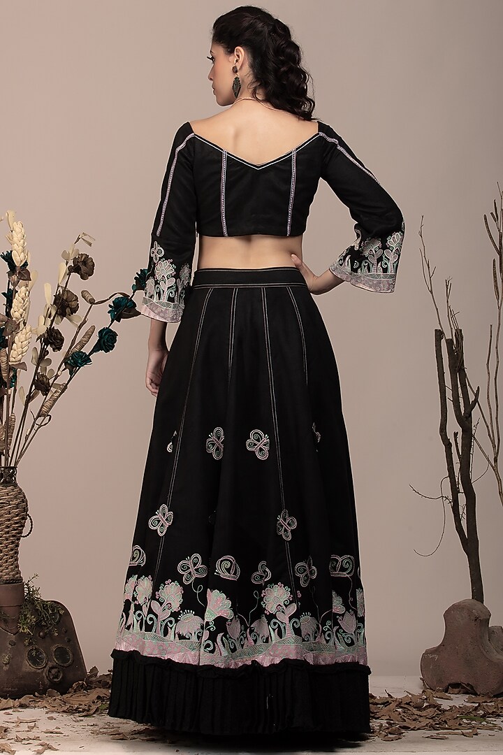 Black Suede Embroidered Wedding Lehenga Set by Beejoliyo at Pernia's Pop Up Shop