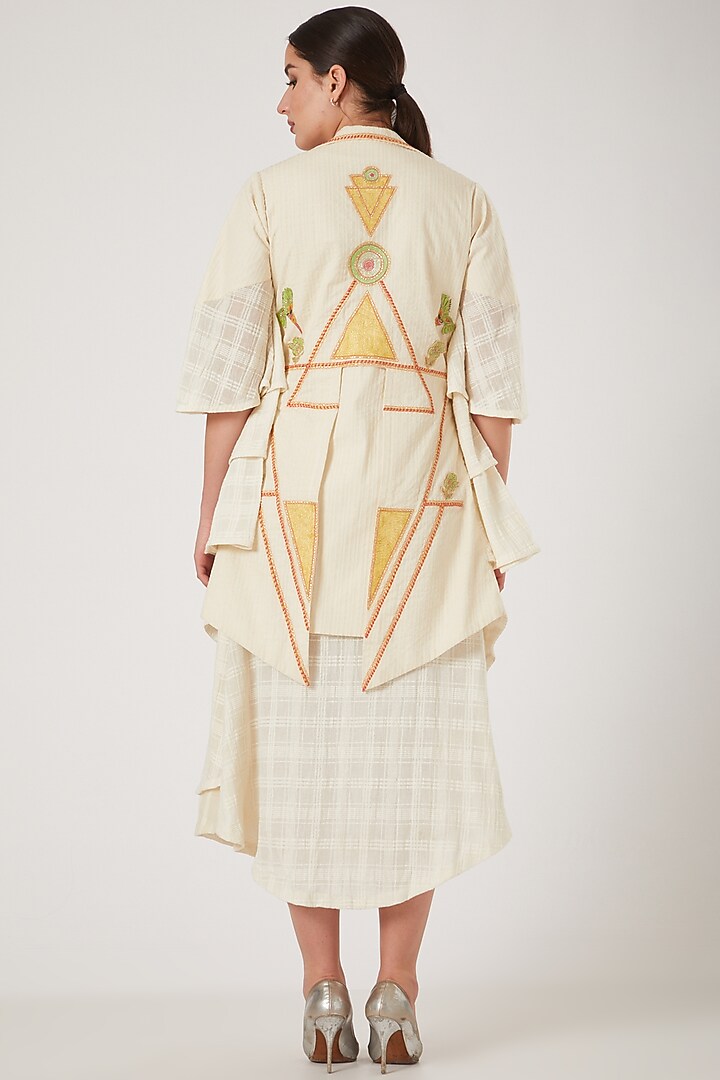 Beige Embroidered Jacket Dress by Beejoliyo at Pernia's Pop Up Shop