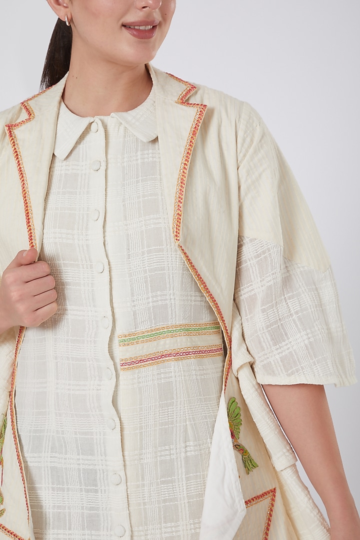 Beige Embroidered Jacket Dress by Beejoliyo at Pernia's Pop Up Shop