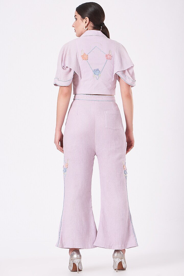 Purple Embroidered Flared Pants by Beejoliyo at Pernia's Pop Up Shop