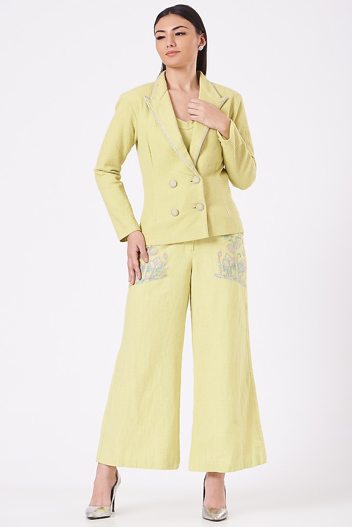 Lime Embroidered Flared Pants by Beejoliyo