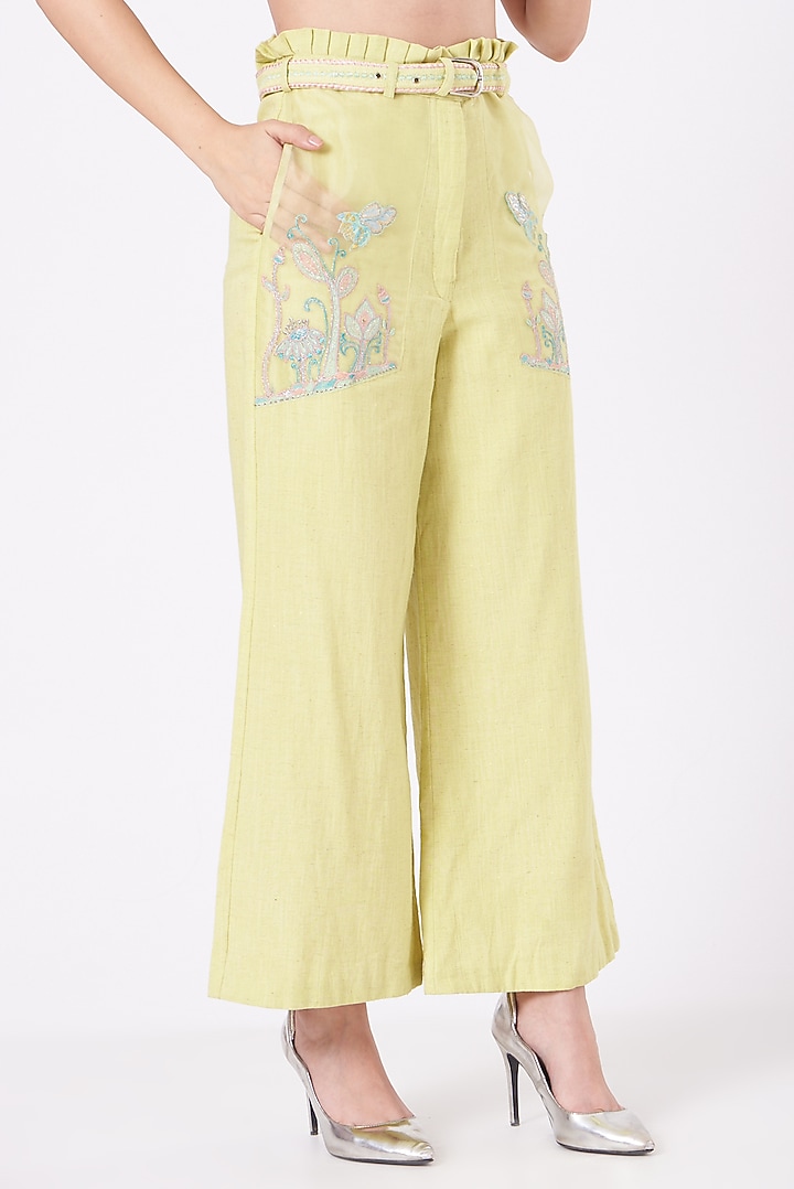 Lime Embroidered Flared Pants by Beejoliyo at Pernia's Pop Up Shop