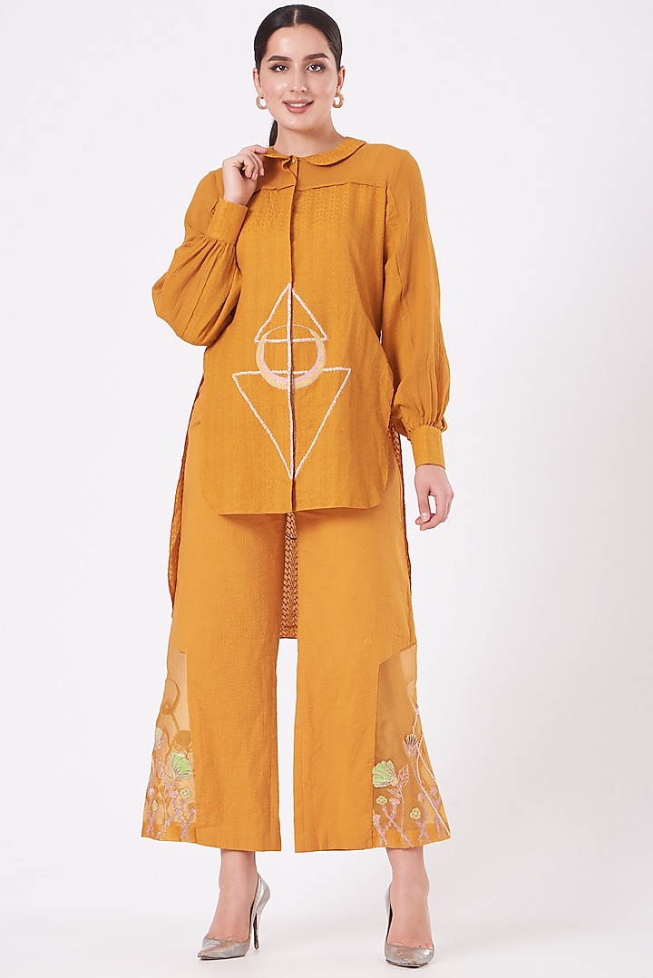 Yellow Embroidered Pant Set by Beejoliyo