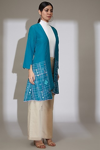 Prussian Blue Embroidered Overlay by Beejoliyo