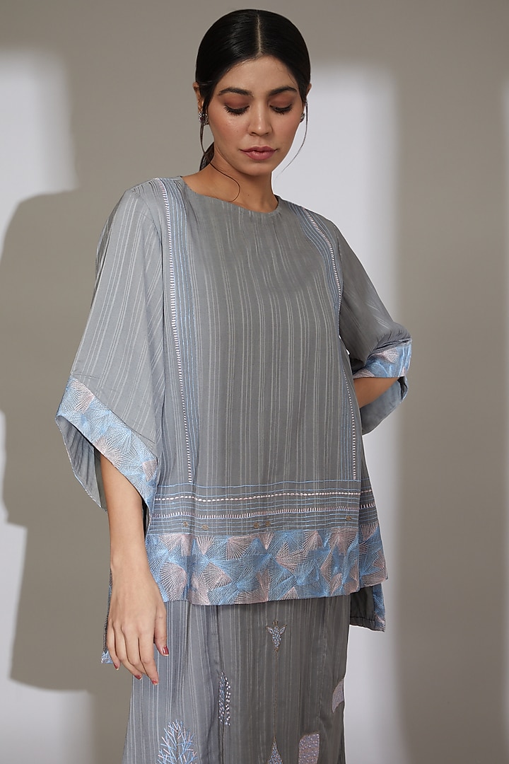 Charcoal Grey Embroidered Top by Beejoliyo at Pernia's Pop Up Shop