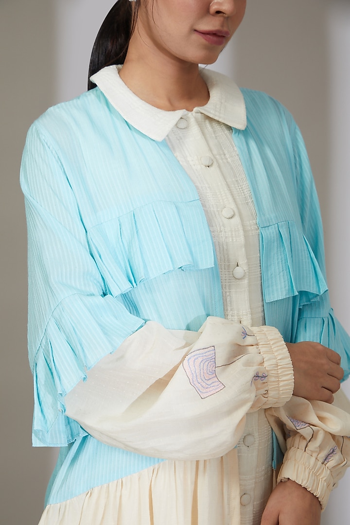 Blue & Off-White Soy Fabric Overlay by Beejoliyo at Pernia's Pop Up Shop