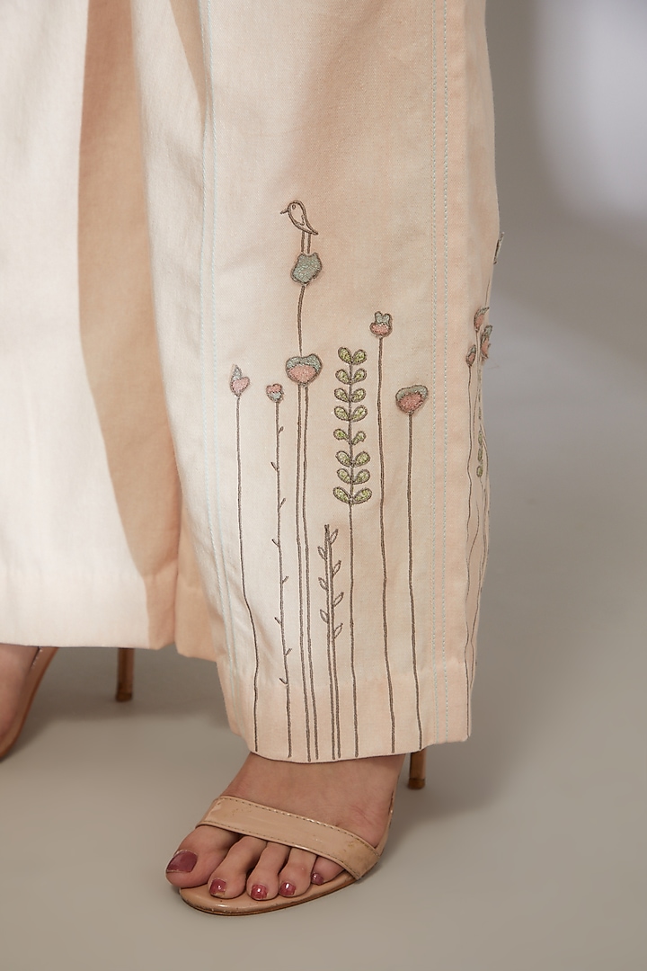 Peach Pink Embroidered Wide Leg Pants by Beejoliyo at Pernia's Pop Up Shop