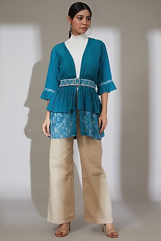 Prussian Blue Banana Cotton Overlay Top by Beejoliyo