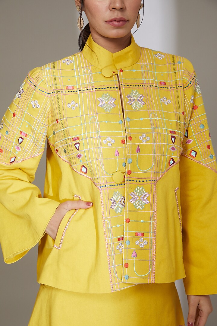 Mustard Yellow Embroidered Pant Set by Beejoliyo at Pernia's Pop Up Shop