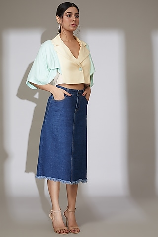 Cream & Blue Recycled Cotton Short Jacket by Beejoliyo