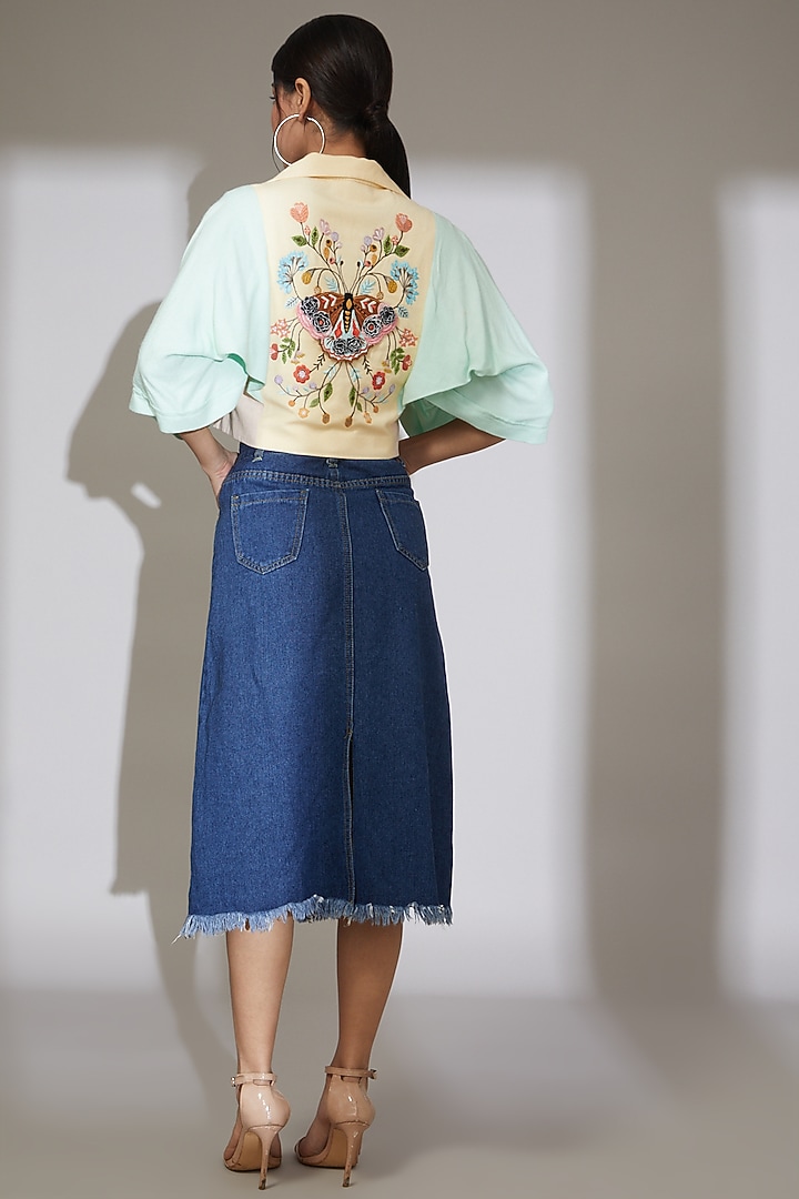 Cream & Blue Recycled Cotton Short Jacket by Beejoliyo at Pernia's Pop Up Shop
