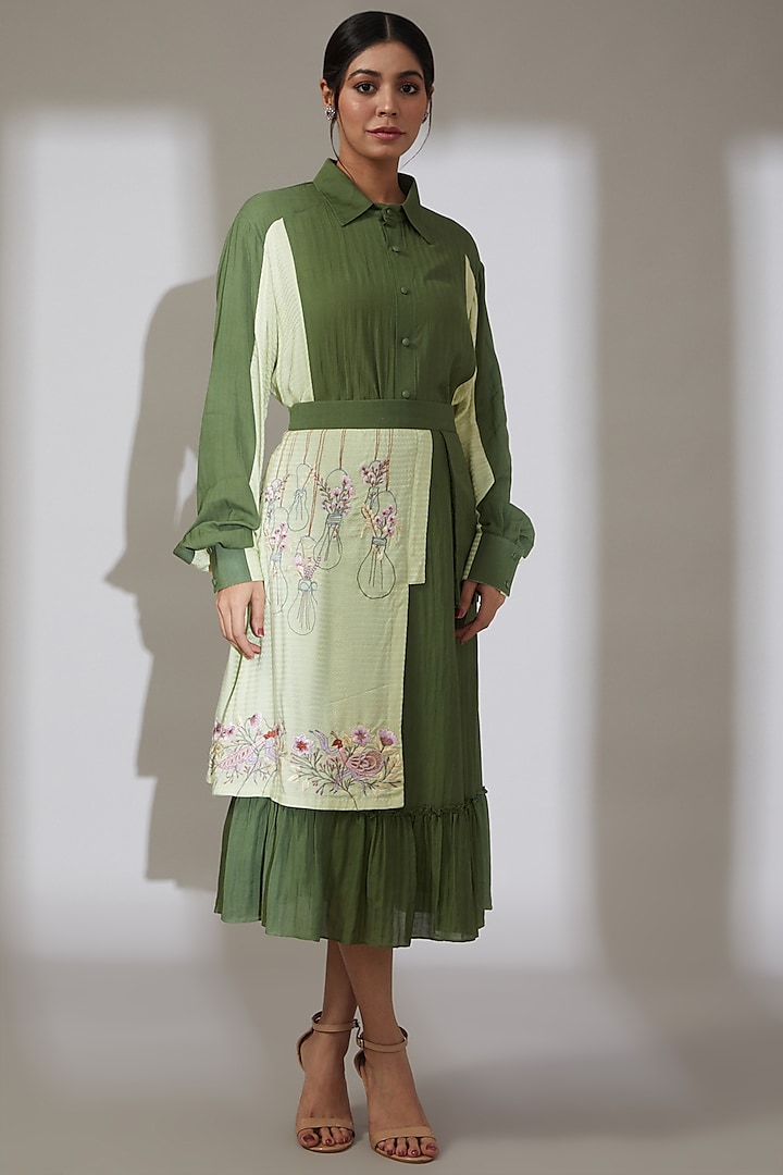Olive Green Embroidered Skirt by Beejoliyo