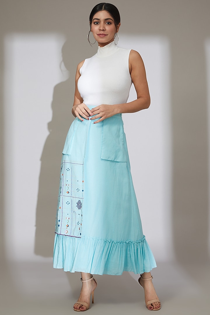 Blue Embroidered Ruffle Skirt by Beejoliyo