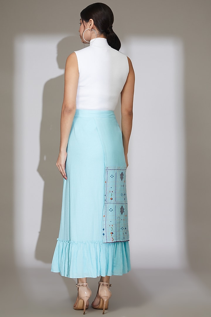 Blue Embroidered Ruffle Skirt by Beejoliyo at Pernia's Pop Up Shop