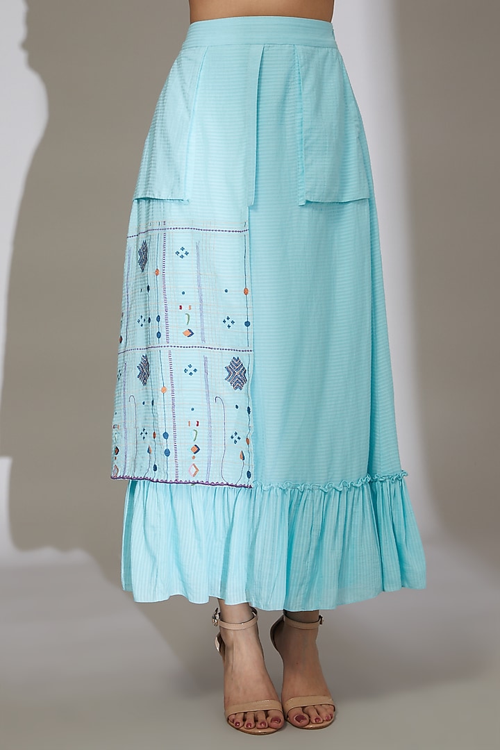Blue Embroidered Ruffle Skirt by Beejoliyo at Pernia's Pop Up Shop