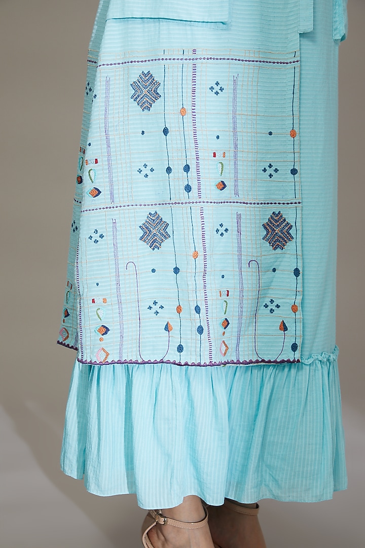 Blue Embroidered Ruffle Skirt by Beejoliyo at Pernia's Pop Up Shop