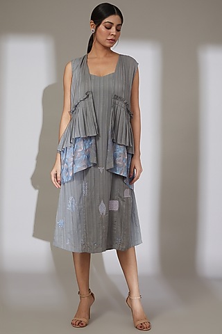 Grey Embroidered Overlay Top by Beejoliyo