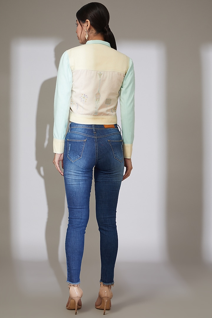 Cream & Blue Embroidered Short Jacket by Beejoliyo at Pernia's Pop Up Shop