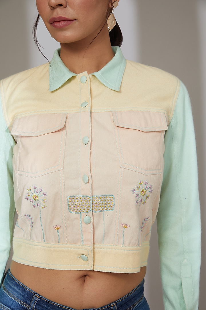 Cream & Blue Embroidered Short Jacket by Beejoliyo at Pernia's Pop Up Shop