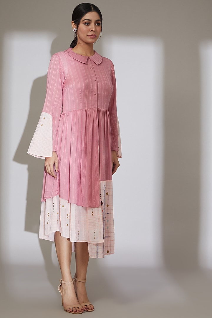 Pink Embroidered Asymmetric Dress by Beejoliyo
