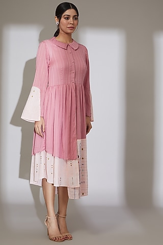 Pink Embroidered Asymmetric Dress by Beejoliyo