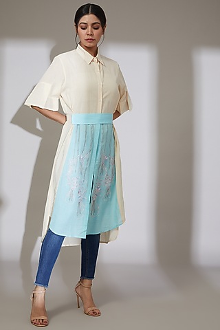 Off-White & Blue Corn Fabric Top by Beejoliyo