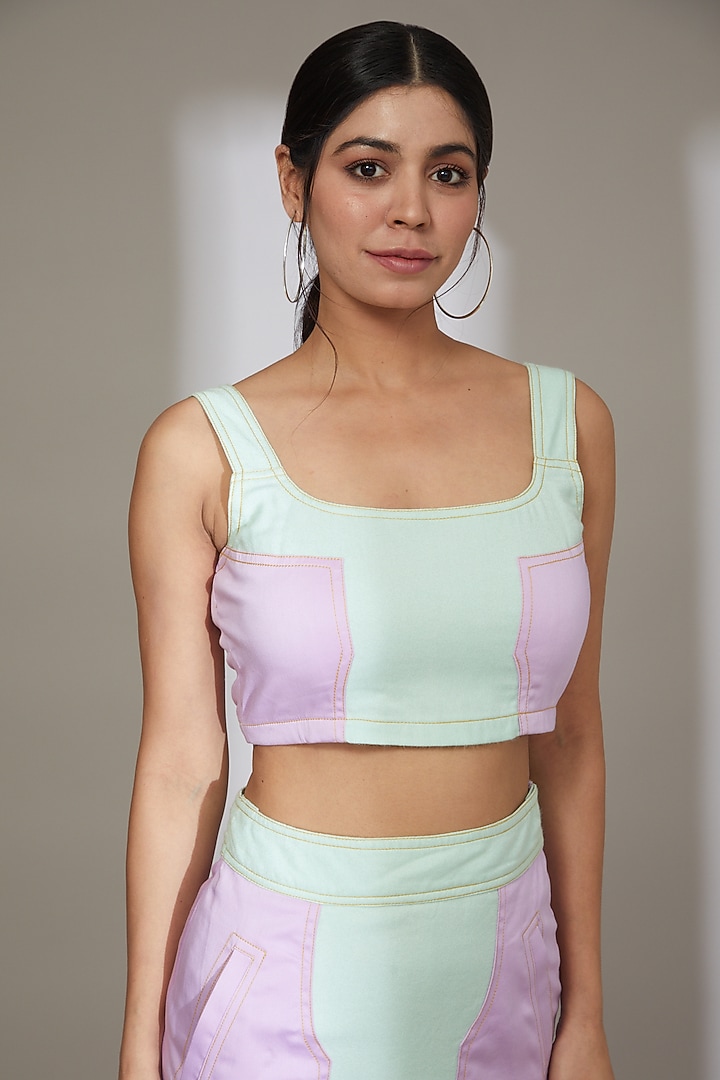 Mint Blue Recycled Lycra Skirt Set by Beejoliyo at Pernia's Pop Up Shop