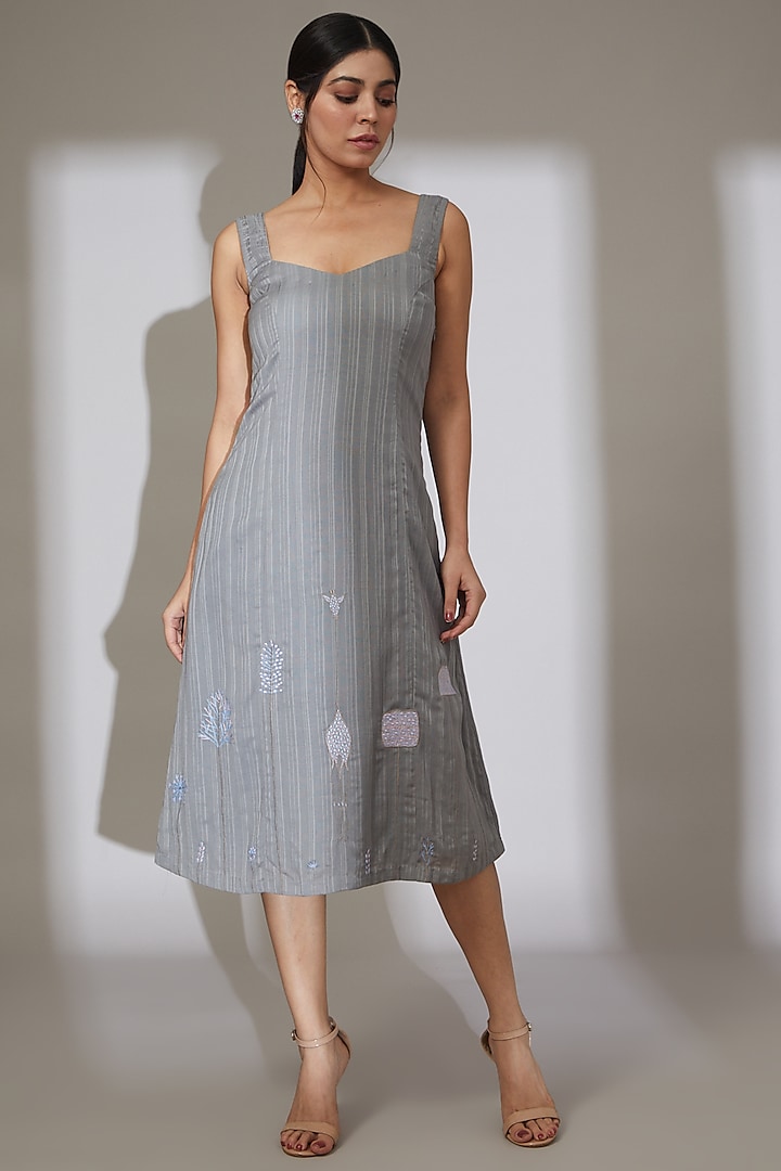 Charcoal Grey Soy Fabric A-line Dress by Beejoliyo