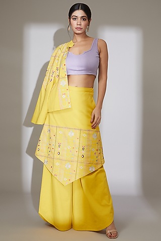 Mustard Yellow Recycled Cotton Wide Leg Pants by Beejoliyo