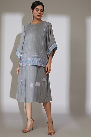 Charcoal Grey Soy Fabric Skirt Set by Beejoliyo