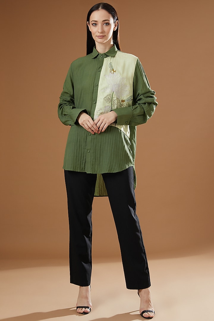 Olive Green Color-Blocked Shirt by Beejoliyo