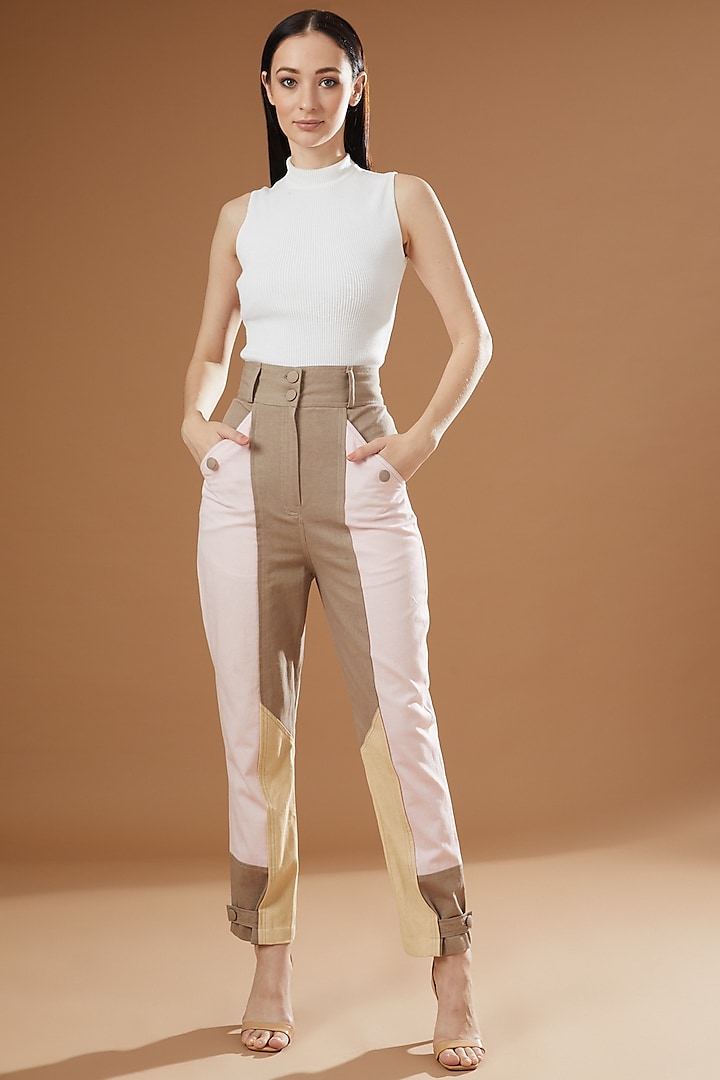 Multi-Colored Cotton Color Blocked Pants by Beejoliyo