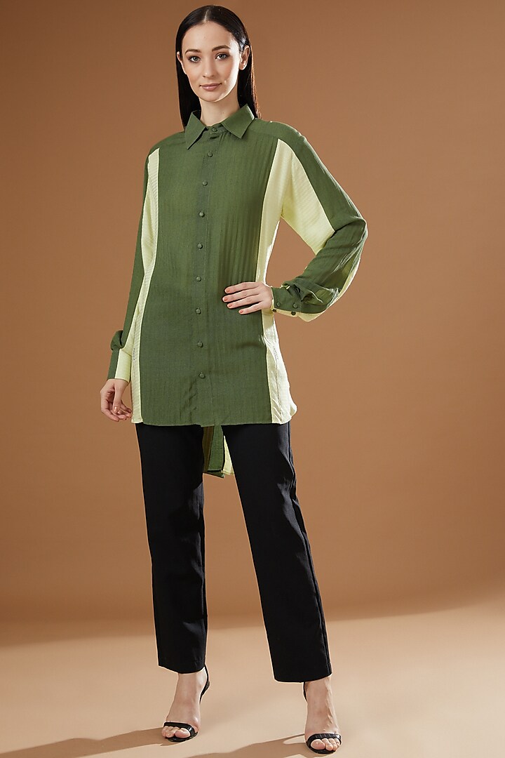 Olive Green Embroidered Shirt by Beejoliyo