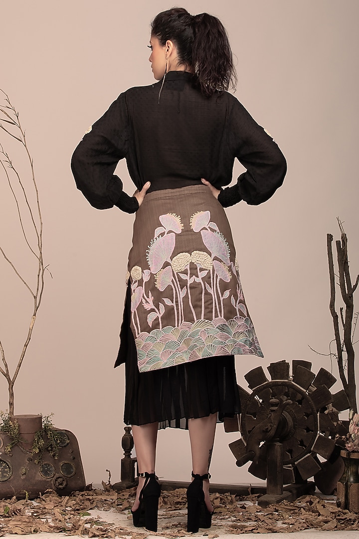 Brown Suede Embroidered Pencil Skirt Set by Beejoliyo at Pernia's Pop Up Shop