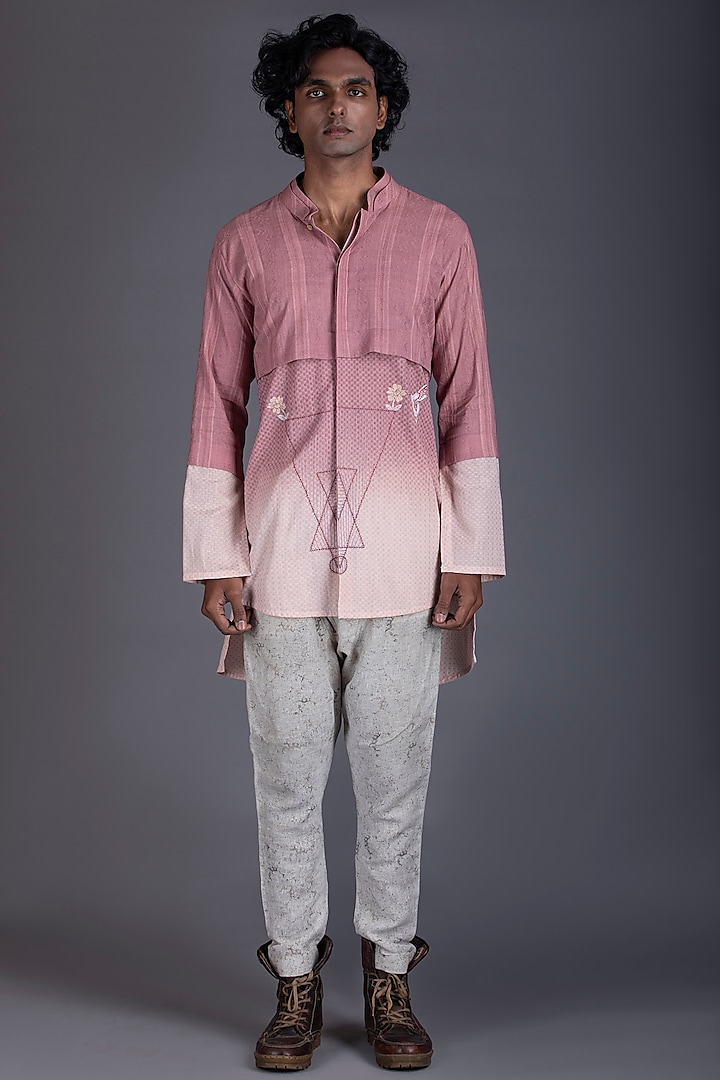 Mauve Ombre Embroidered Shirt by Beejoliyo Men