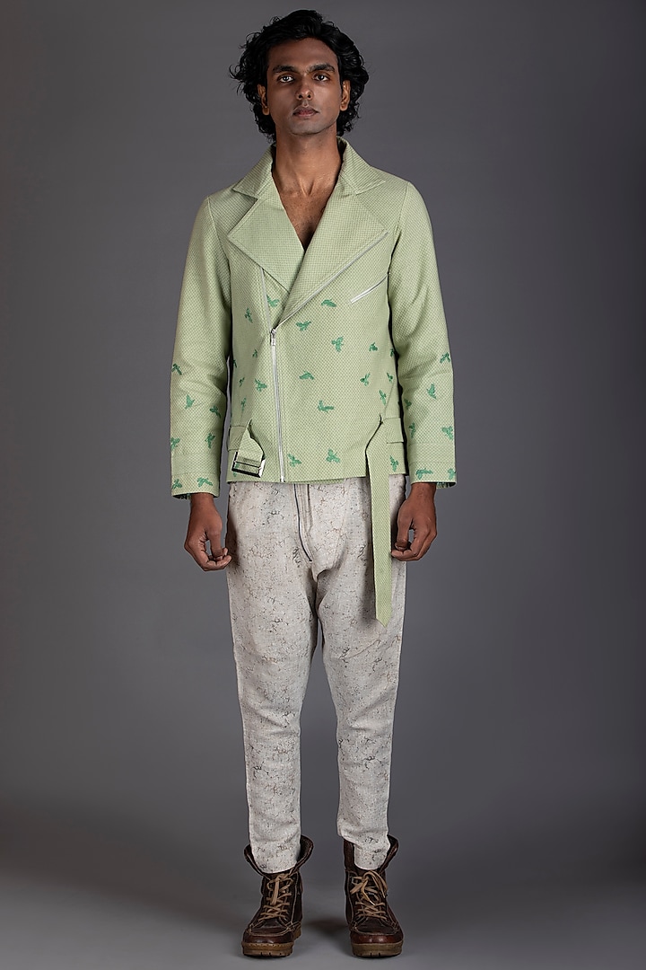 Mint Green Embroidered Jacket by Beejoliyo Men