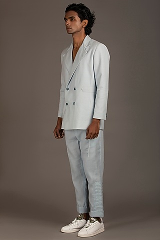 Ice Blue Patchwork Narrow Bottom Pants by Beejoliyo Men