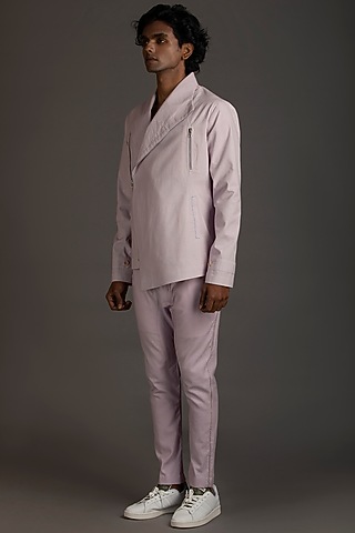 Lavender Pleated Narrow Bottom Pants by Beejoliyo Men