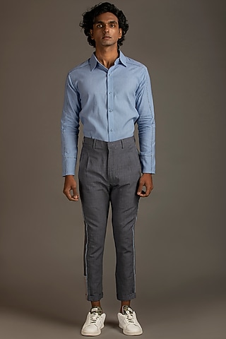 Charcoal Grey High-Rise Pleated Pants by Beejoliyo Men