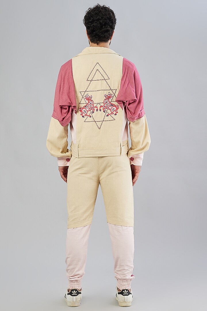 Beige Colour-Blocked Jacket Set by Beejoliyo Men at Pernia's Pop Up Shop